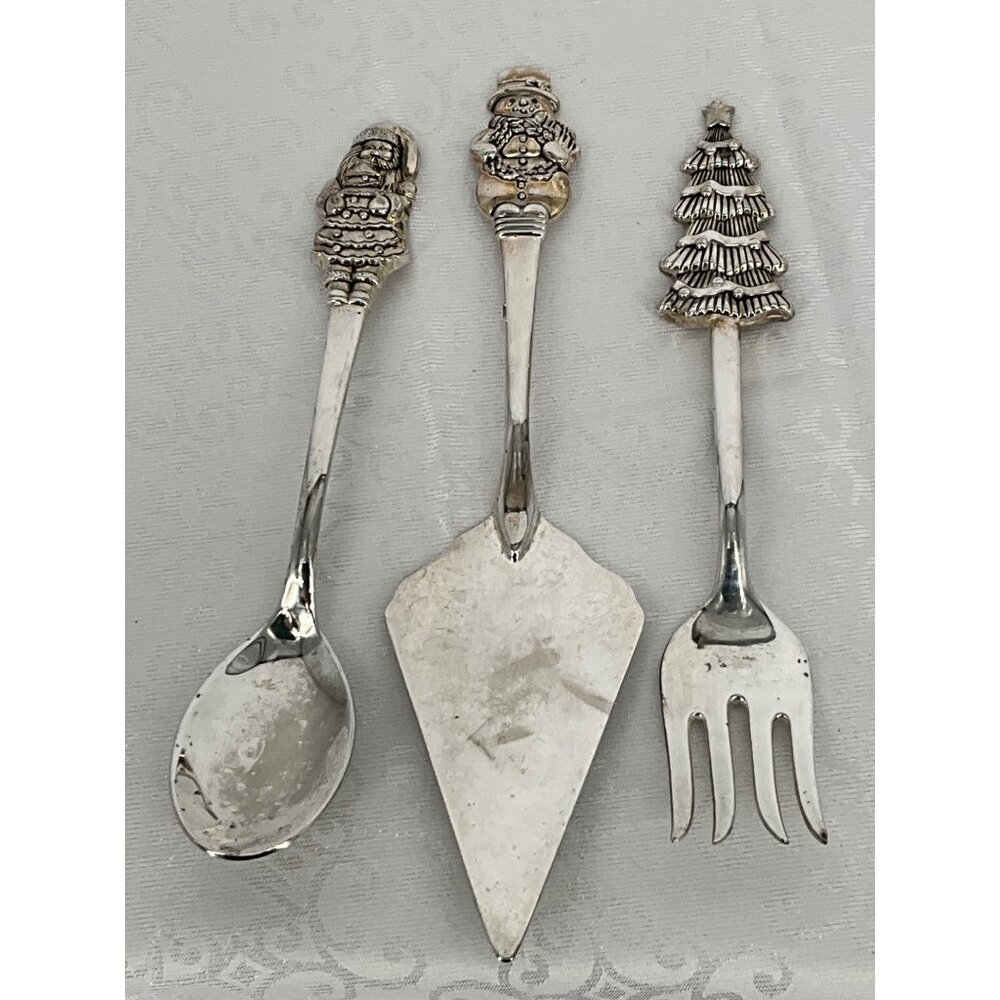 Holiday-Themed Serving Set With Santa Snowman & Tree Handles By International Si